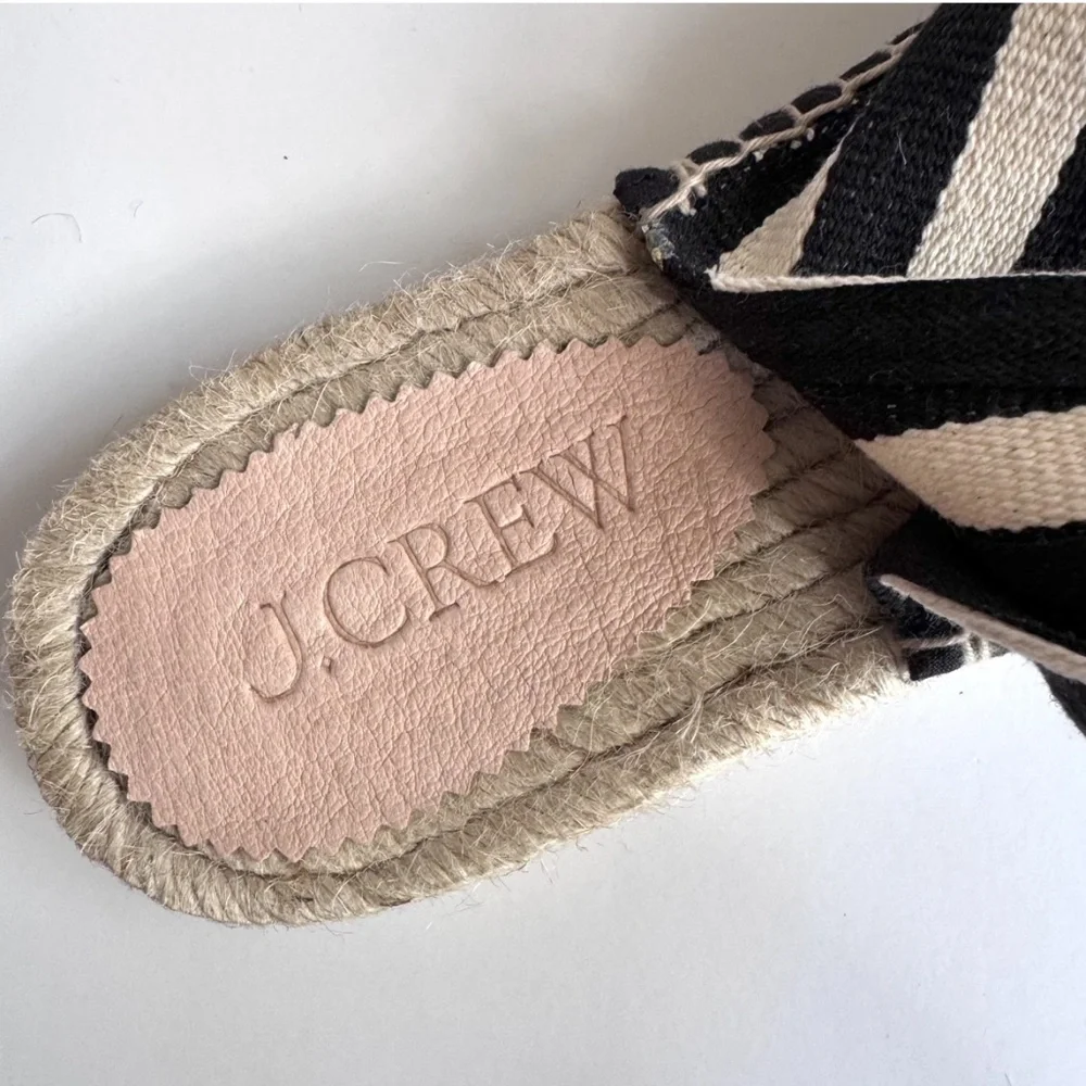 NWOT J. Crew Black and White Striped Espadrille Slingback Flats